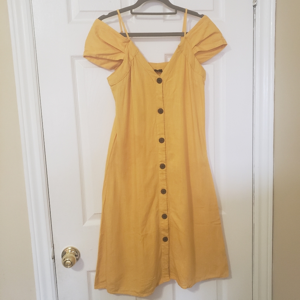 New Look Yellow Linen Midi Dress Size Small